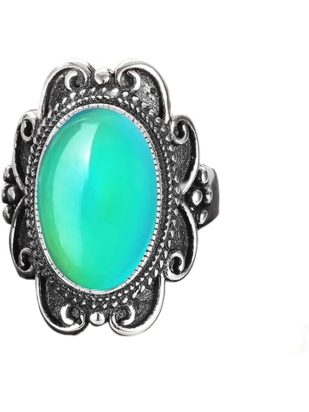 Color Changing Crystal Ring - 925 Sterling Silver, Retro Boho Gemstone Jewelry